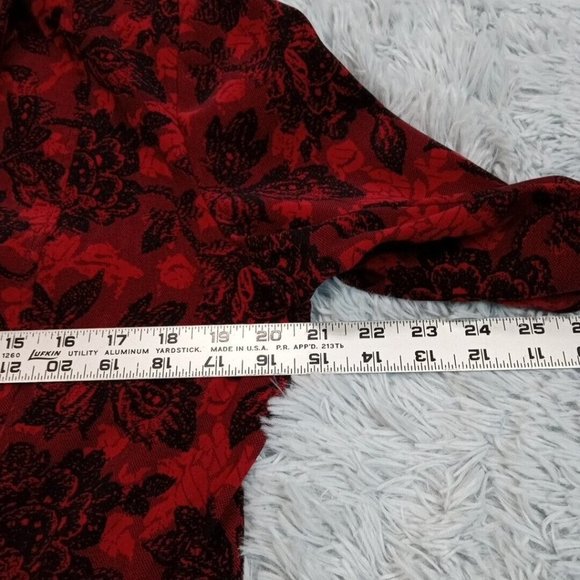 Notations Womens Jacket Red Petite Large Floral Zip Up Shoulder Pads Stretch PL - Picture 7 of 13